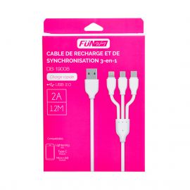 CABLE 3EN1 M.USB/C/LIGHT T39 DB-19008 WHITE FUNWA