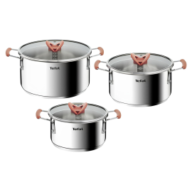 SET 3 FAITOUTS INOX+COUV 18/20/24CM G720S674 TEFA
